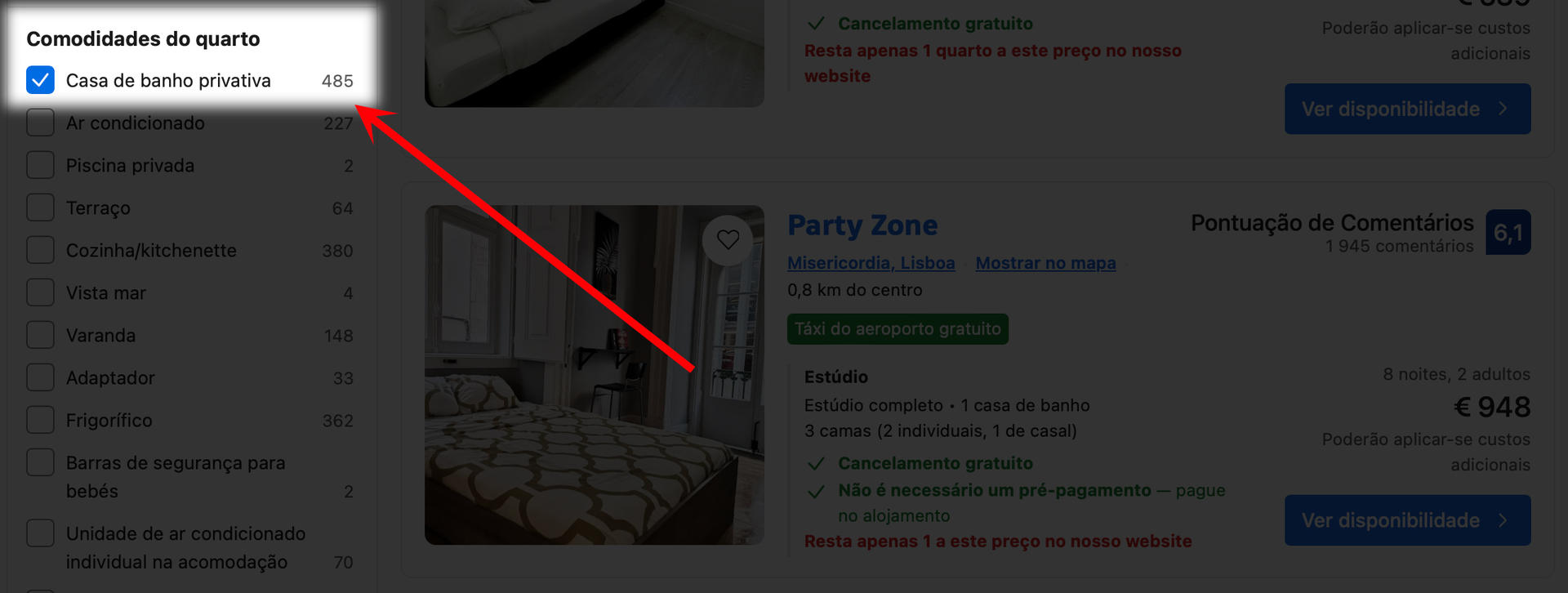 Escolha com casa de banho privada