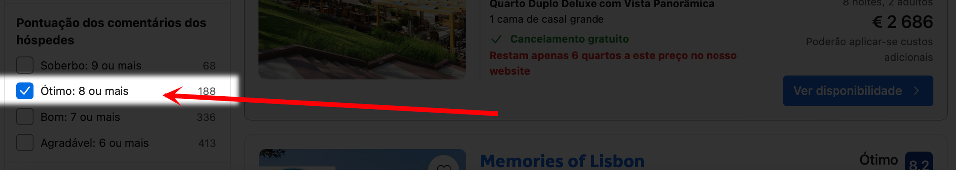 Pontuação do alojamento