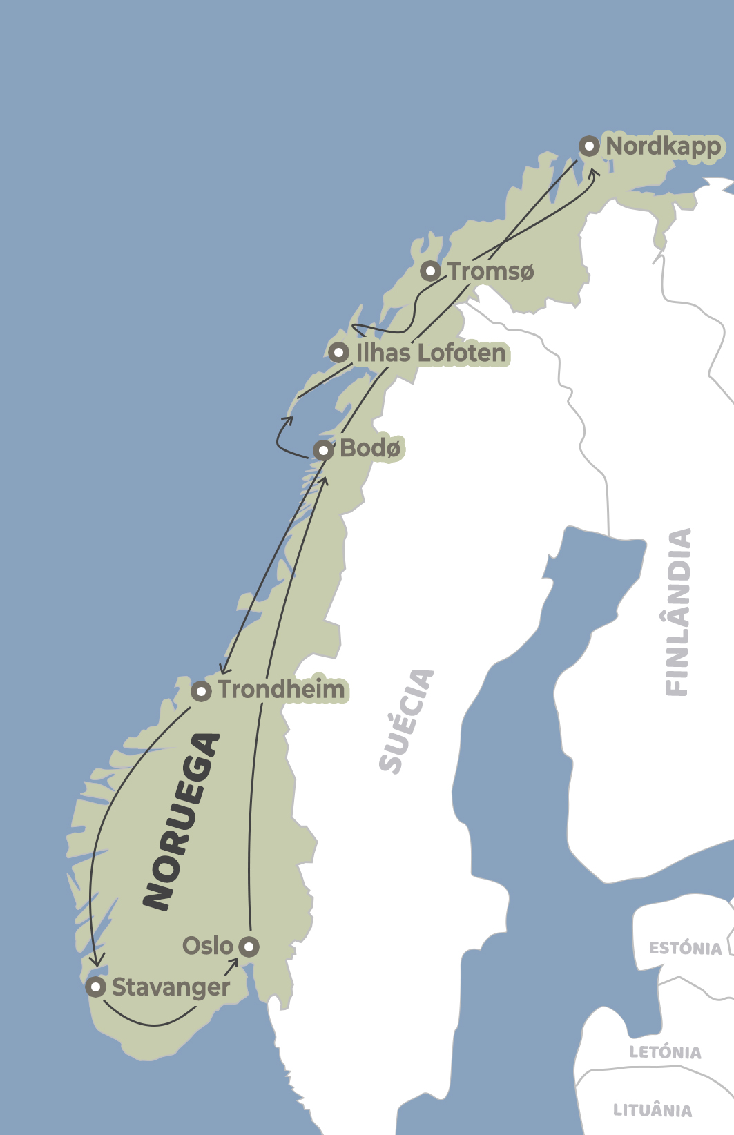 Mapa do percurso na Noruega