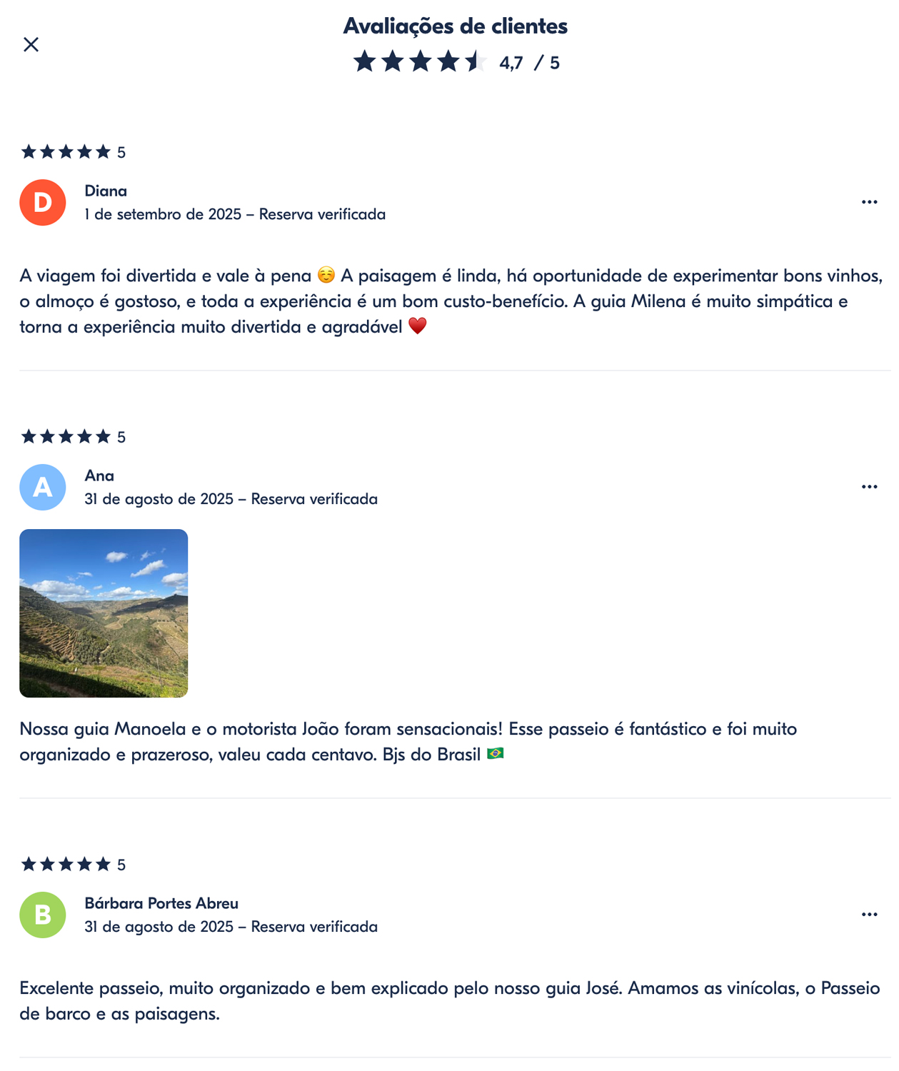 Avaliações da experiência