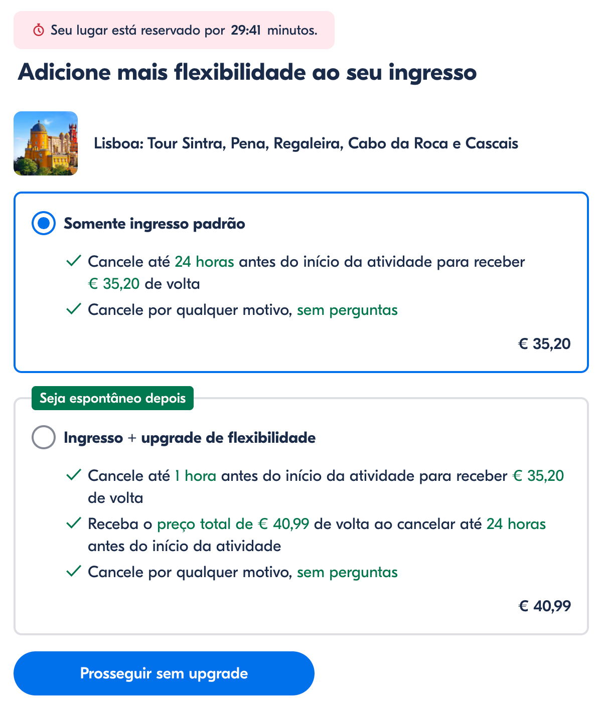 Opções de cancelamento