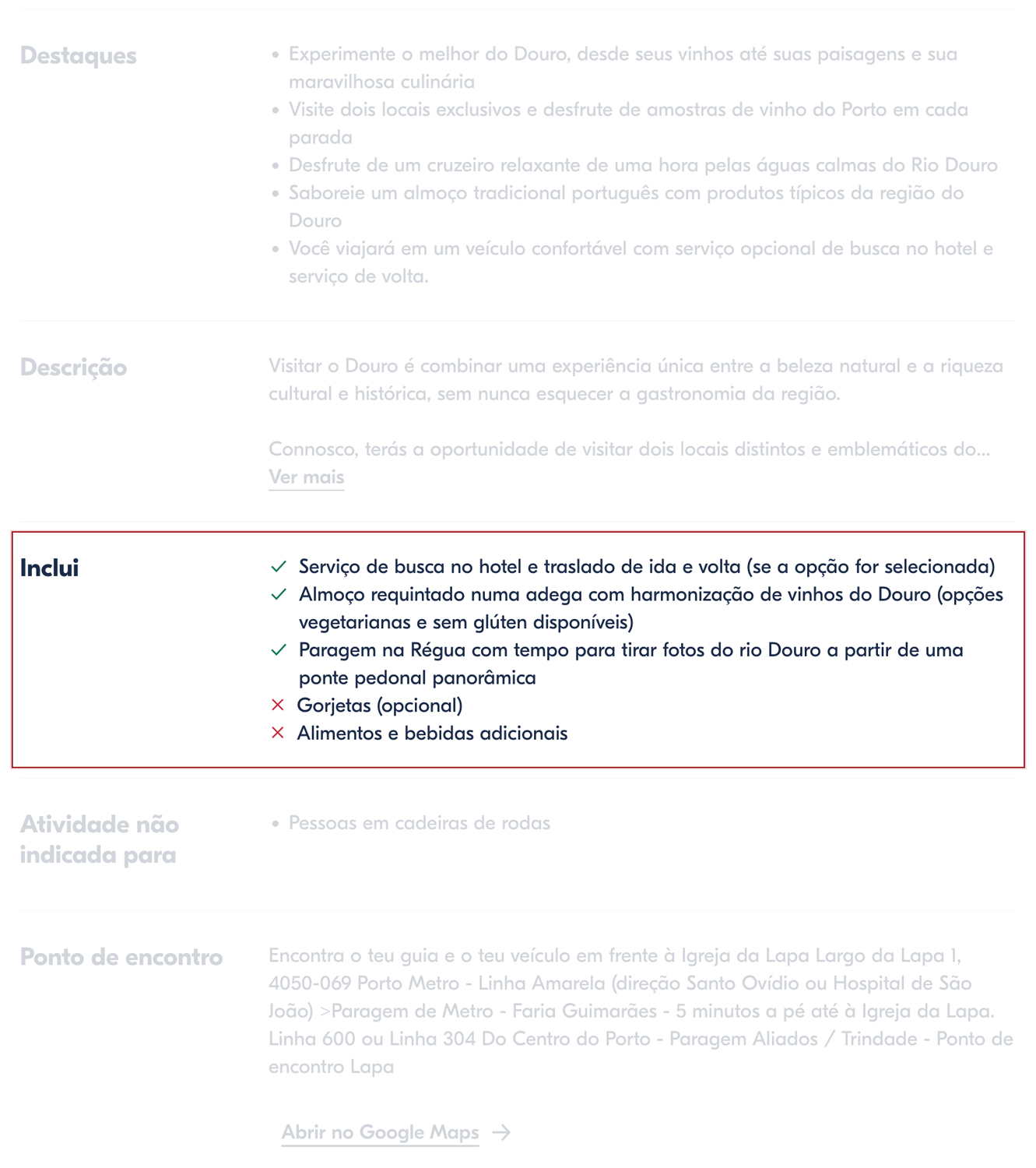 Inclusões da experiência